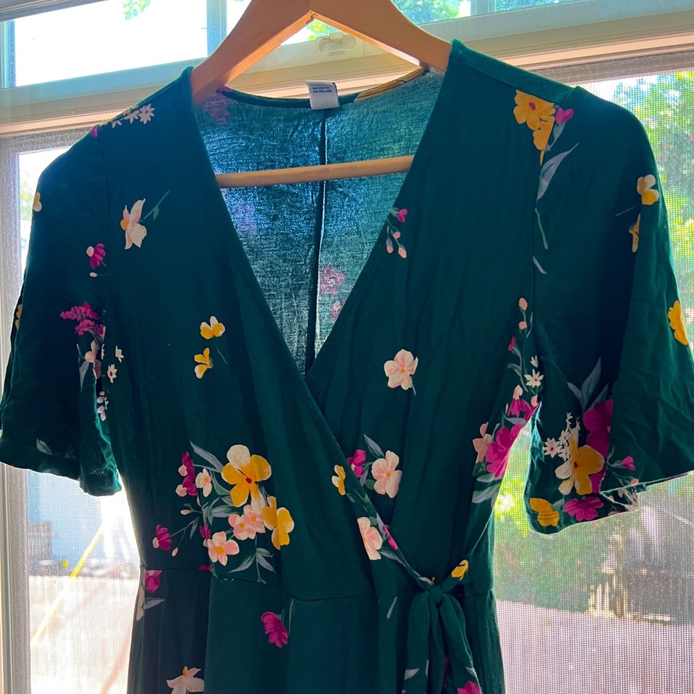 Green floral wrap dress